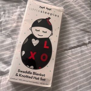 Little Sleepies Black and Red Swaddle Blanket & Hat Set